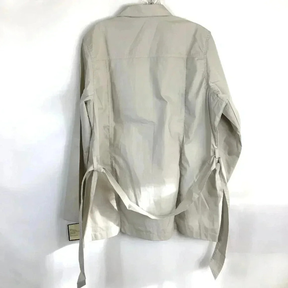 Women's Haband Short Trench L Windbreaker Chore Coat Beige Sash Belt Button-Up - Picture 8 of 15